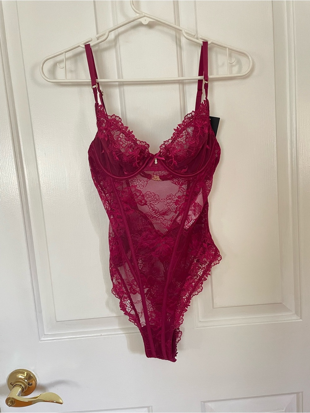Nwt Guess Lace Bodysuit XS Burgundy Deep Berry Pink